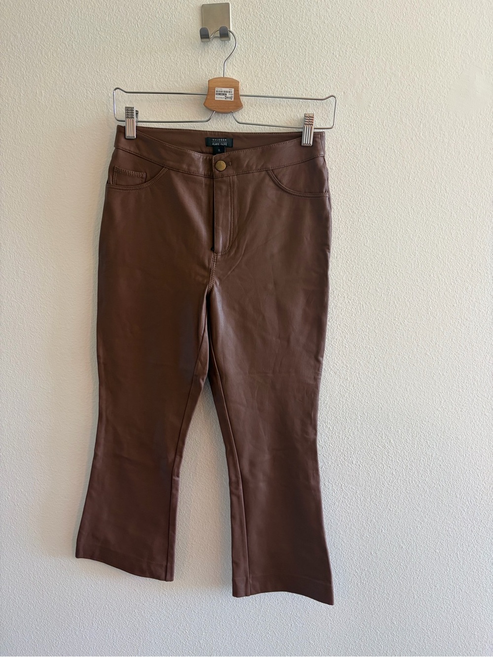 Halogen Brown Faux Leather Flare Pants